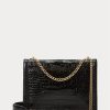 Black Women’s Ralph Lauren Polo ID Croc-Embossed Envelope Chain Crossbody Bags