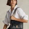 Black Women’s Ralph Lauren Polo ID Croc-Embossed Envelope Chain Crossbody Bags