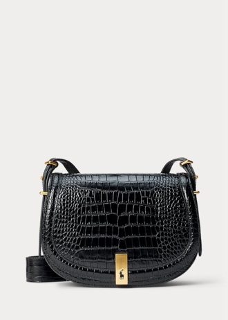 Black Women’s Ralph Lauren Polo ID Croc-Embossed Saddle Bags