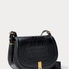 Black Women’s Ralph Lauren Polo ID Croc-Embossed Saddle Bags