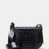 Black Women’s Ralph Lauren Polo ID Croc-Embossed Saddle Bags