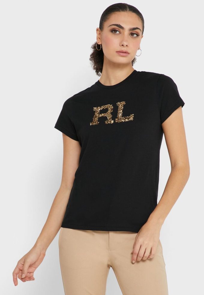Black Women’s Ralph Lauren Round Neck Graphic Tops Black Women’s Ralph Lauren Round Neck Graphic Tops