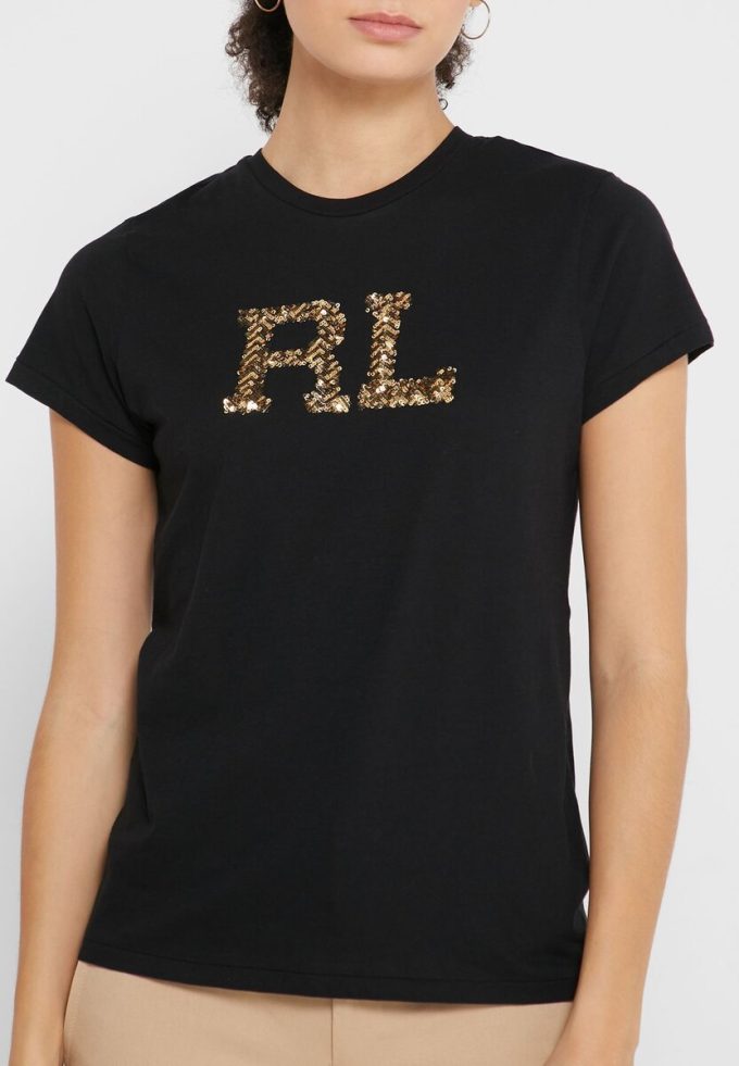 Black Women’s Ralph Lauren Round Neck Graphic Tops Black Women’s Ralph Lauren Round Neck Graphic Tops