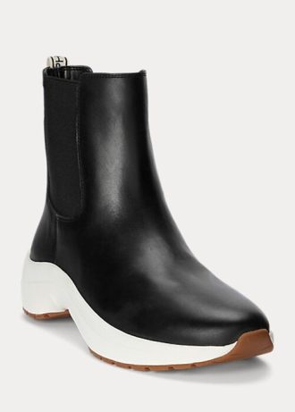 Black Women’s Ralph Lauren Rylee Burnished Leather Slip-On Sneakers