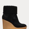 Black Women’s Ralph Lauren Steph Shearling-Trim Suedeie Boots