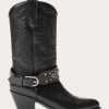 Black Women’s Ralph Lauren Studded Calfskin Western Boots