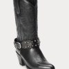 Black Women’s Ralph Lauren Studded Calfskin Western Boots
