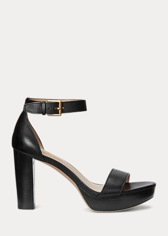 Black Women’s Ralph Lauren Sylvia Burnished Leather Sandals
