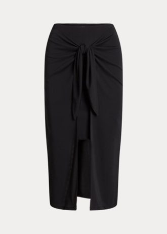 Black Women’s Ralph Lauren Tie-Front Stretch Jersey Midi Skirts