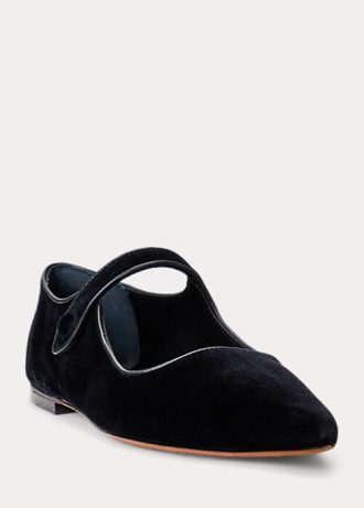 Black Women’s Ralph Lauren Velvet Mary Jane Pointed Flat Shoes