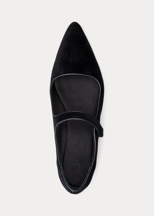 Black Women’s Ralph Lauren Velvet Mary Jane Pointed Flat Shoes Black Women’s Ralph Lauren Velvet Mary Jane Pointed Flat Shoes