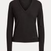 Black Women’s Ralph Lauren Wool Long-Sleeve V-Neck Sweaters