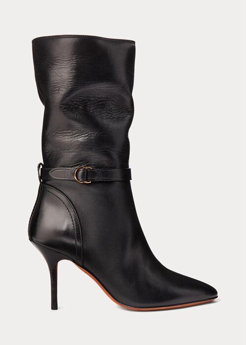 Black Women’s Ralph Lauren Zoe Mid-Calf Calfskin Leather Boots Black Women’s Ralph Lauren Zoe Mid-Calf Calfskin Leather Boots