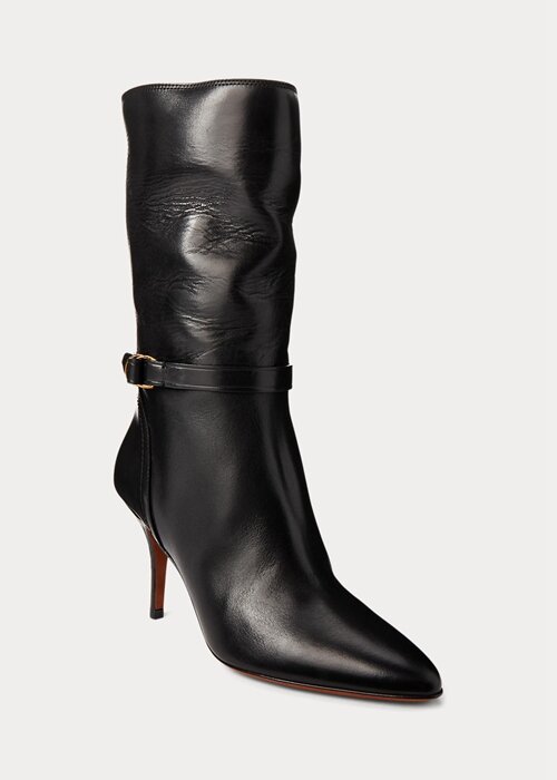 Black Women’s Ralph Lauren Zoe Mid-Calf Calfskin Leather Boots Black Women’s Ralph Lauren Zoe Mid-Calf Calfskin Leather Boots
