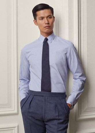 Blue Men’s Ralph Lauren Bengal-stripe Poplin French Cuff Formal Shirts