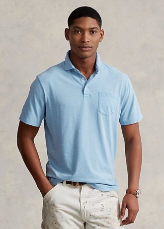 Blue Men’s Ralph Lauren Classic Fit Cotton-Linen Polo Shirts
