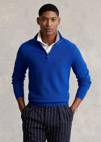 Blue Men’s Ralph Lauren Mesh-knit Cotton Quarter-zip Jumper  Sweaters