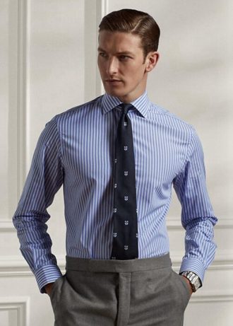 Blue Men’s Ralph Lauren Striped Poplin Formal  Shirts