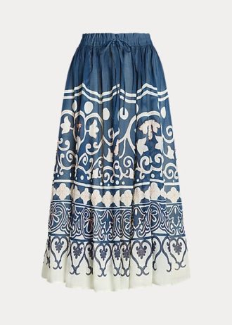 Blue / White Women’s Ralph Lauren Print Beaded Voile A-Line Skirts