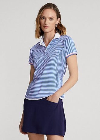 Blue / White Women’s Ralph Lauren Striped Jersey Polo Shirts