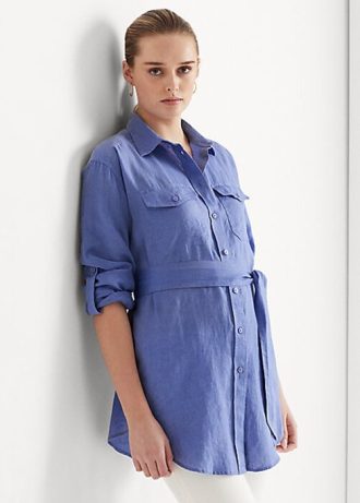 Blue Women’s Ralph Lauren Belted Linen   Shirts