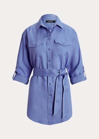 Blue Women’s Ralph Lauren Belted Linen   Shirts