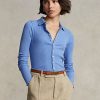 Blue Women’s Ralph Lauren Cropped Ribbed Button-Front Polo Shirts