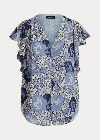Blue Women’s Ralph Lauren Floral Crinkle Georgette Shirts