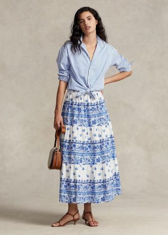 Blue Women’s Ralph Lauren Floral-stripe Tiered Cotton Skirts