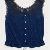 Blue Women’s Ralph Lauren Indigo Crochet-trim Camisole Tops Blue Women’s Ralph Lauren Indigo Crochet-trim Camisole Tops