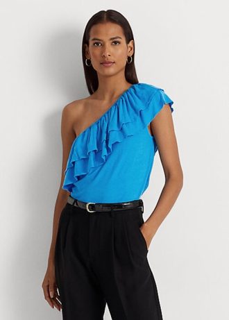 Blue Women’s Ralph Lauren Jersey One-Shoulder Tops