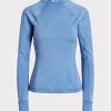 Blue Women’s Ralph Lauren Logo Jersey Long-sleeve Mockneck  T Shirts