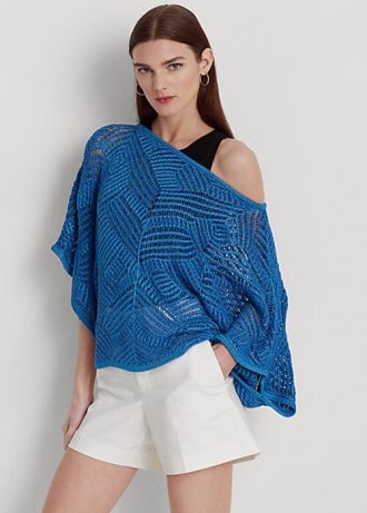 Blue Women’s Ralph Lauren Oversize Cotton-Blend Mesh Sweaters