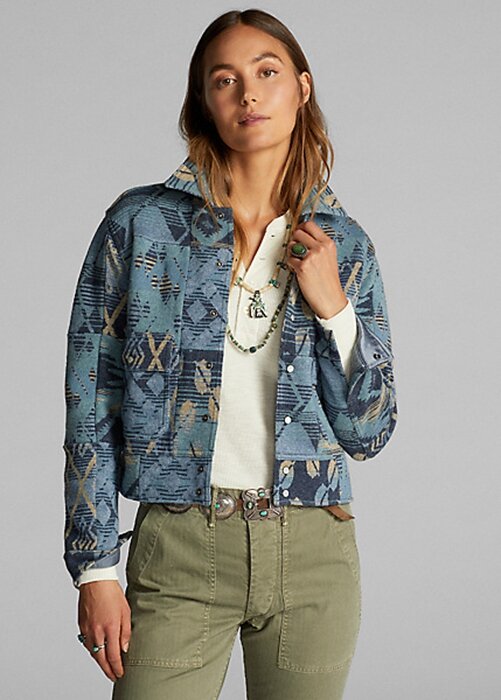 Blue Women’s Ralph Lauren Patchwork Sweater Jackets Blue Women’s Ralph Lauren Patchwork Sweater Jackets