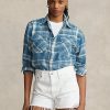 Blue Women’s Ralph Lauren Plaid Cotton Twill High-Low Shirts Blue Women’s Ralph Lauren Plaid Cotton Twill High-Low Shirts