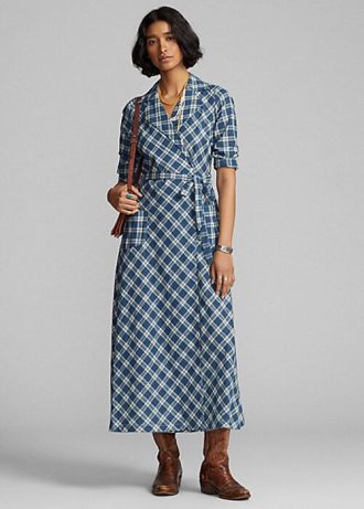 Blue Women’s Ralph Lauren Plaid Cotton Voile Wrap Dress