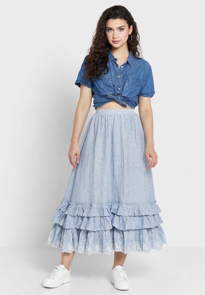 Blue Women’s Ralph Lauren Ruffle High Waist Skirts