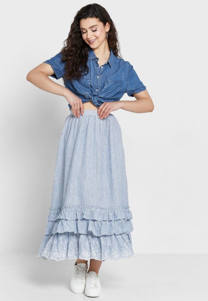 Blue Women’s Ralph Lauren Ruffle High Waist Skirts