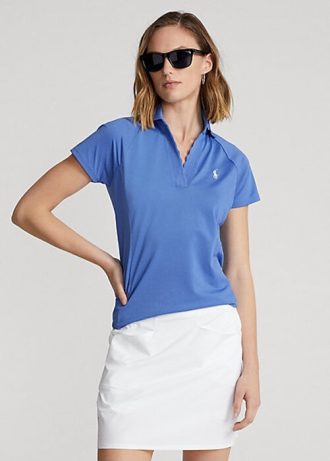 Blue Women’s Ralph Lauren Scalloped-Placket Mesh Polo Shirts