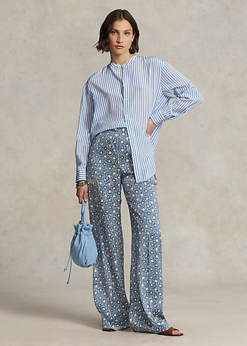 Blue Women’s Ralph Lauren Starburst-Motif Satin Wide-Leg Pants Blue Women’s Ralph Lauren Starburst-Motif Satin Wide-Leg Pants