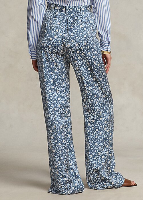 Blue Women’s Ralph Lauren Starburst-Motif Satin Wide-Leg Pants Blue Women’s Ralph Lauren Starburst-Motif Satin Wide-Leg Pants