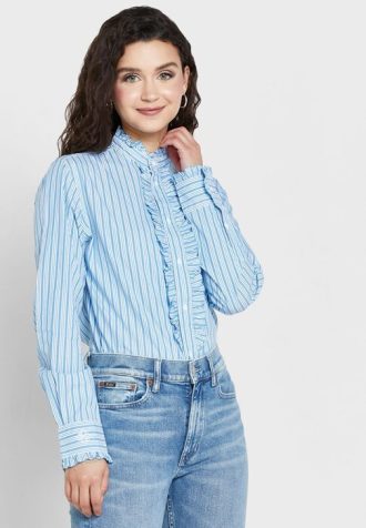 Blue Women’s Ralph Lauren Striped Ruffle Detail Shirts