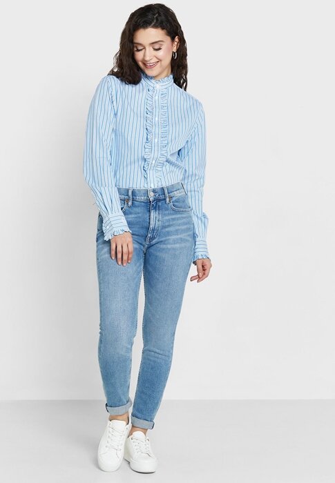Blue Women’s Ralph Lauren Striped Ruffle Detail Shirts Blue Women’s Ralph Lauren Striped Ruffle Detail Shirts