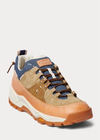 Brown / Indigo Men’s Ralph Lauren Harmon Leather & Denim Sneakers