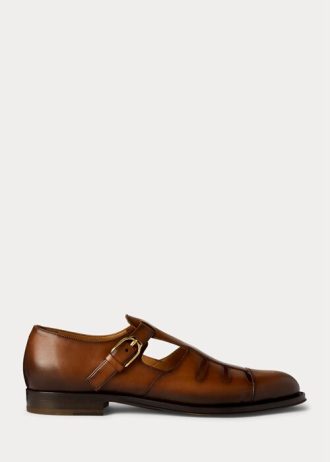 Brown Men’s Ralph Lauren Burnished Calfskin Fisherman Dress Shoes