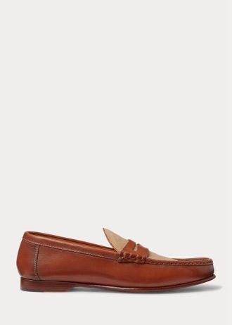 Brown Men’s Ralph Lauren Chalmers Calfskin & Canvas Penny Loafers