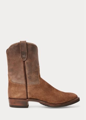 Brown Men’s Ralph Lauren Roughout Suede & Leather Boots