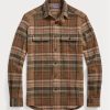 Brown Men’s Ralph Lauren Suede-patch Plaid Wool Tweed  Shirts