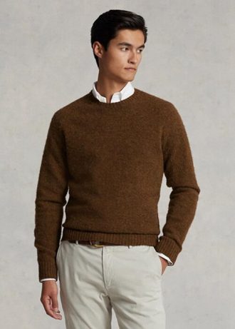 Brown Men’s Ralph Lauren Suede-patch Wool Crewneck Jumper  Sweaters