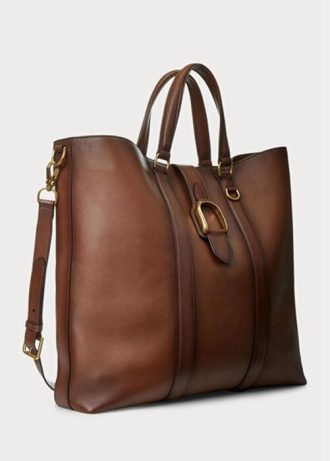 Brown Men’s Ralph Lauren Welington Burnished Calfskin Tote Bags